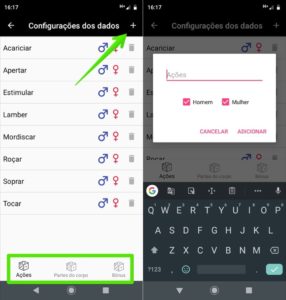 Tela de Configurações do app Dados Eróticos - Reprodução/Helito Beggiora